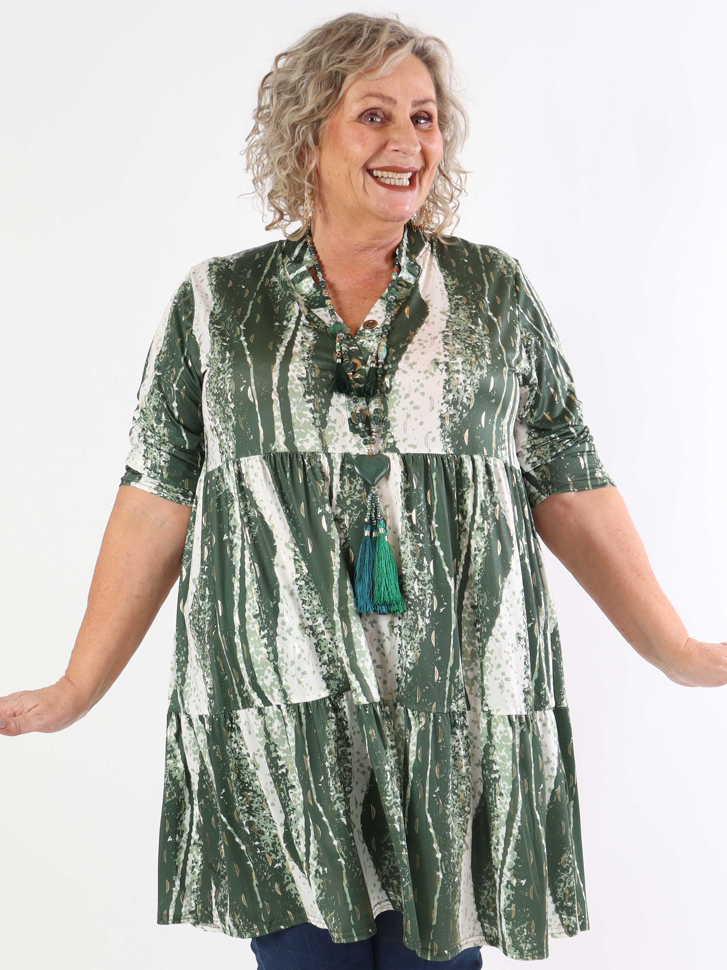 Milano Wave Midi - Plus size klänning med mönster och lager på lager look